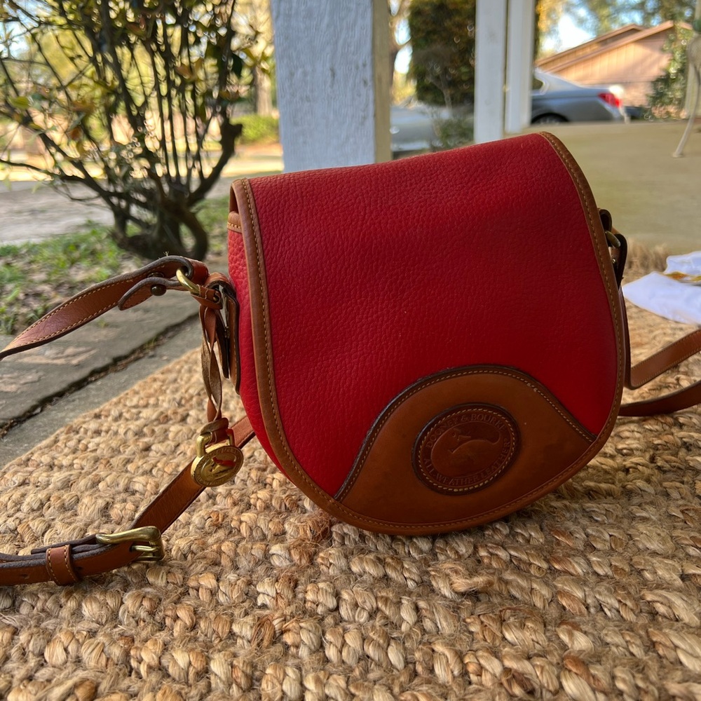 Dooney & Bourke Red and Tan saddle Crossbody Bag - Picture 4 of 14